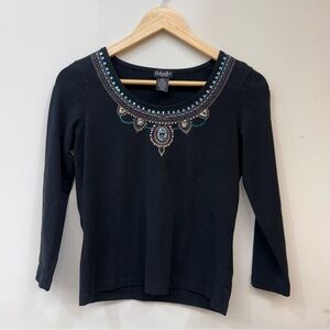 Y2K Rafaella Black Long Sleeve Sequin Top size Small Petite